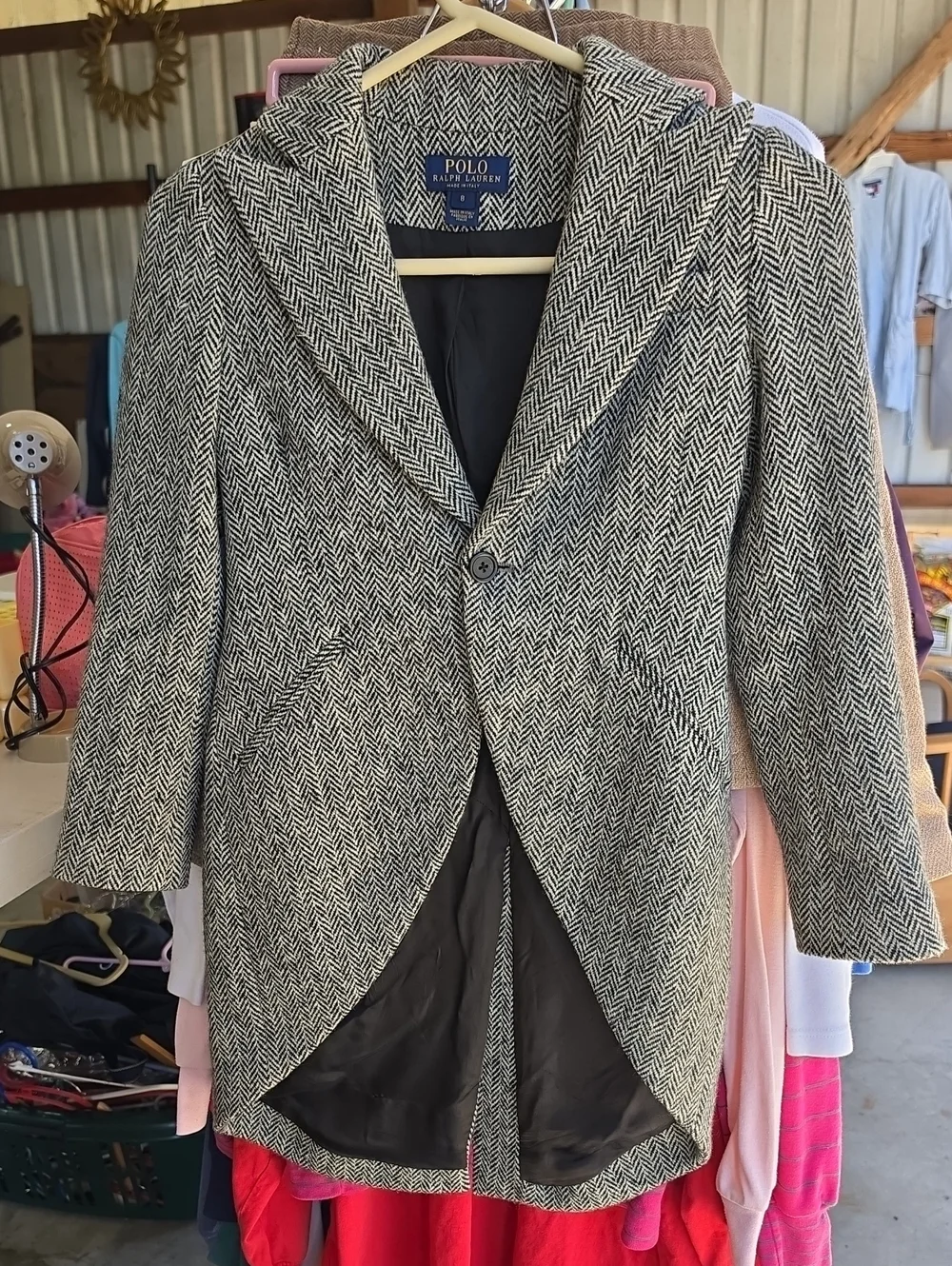 Polo by Ralph Lauren Black and White Herringbone Pea Coat Size 8 Little Girl